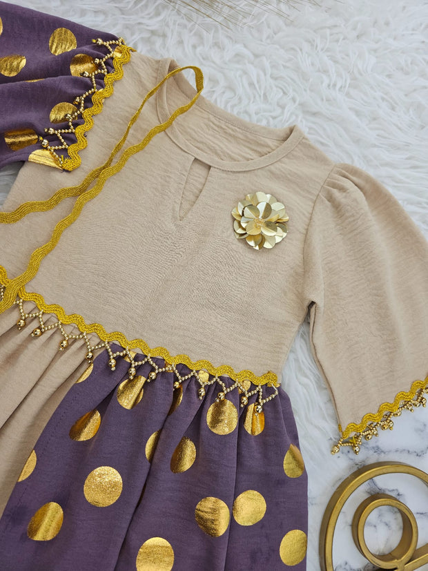فستان بناتي رمضاني تخريج سدو كرات مع اكسسوار على الصدر مع شنطه - 829