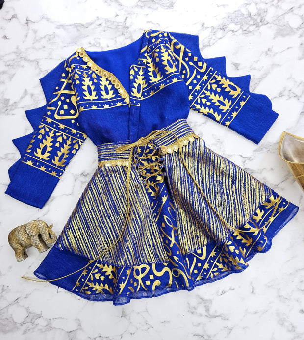 فستان بناتي رمضاني مبطن قطعتين كتابه حاشيات ذهبي مع تنورة ريطات سدو - 839